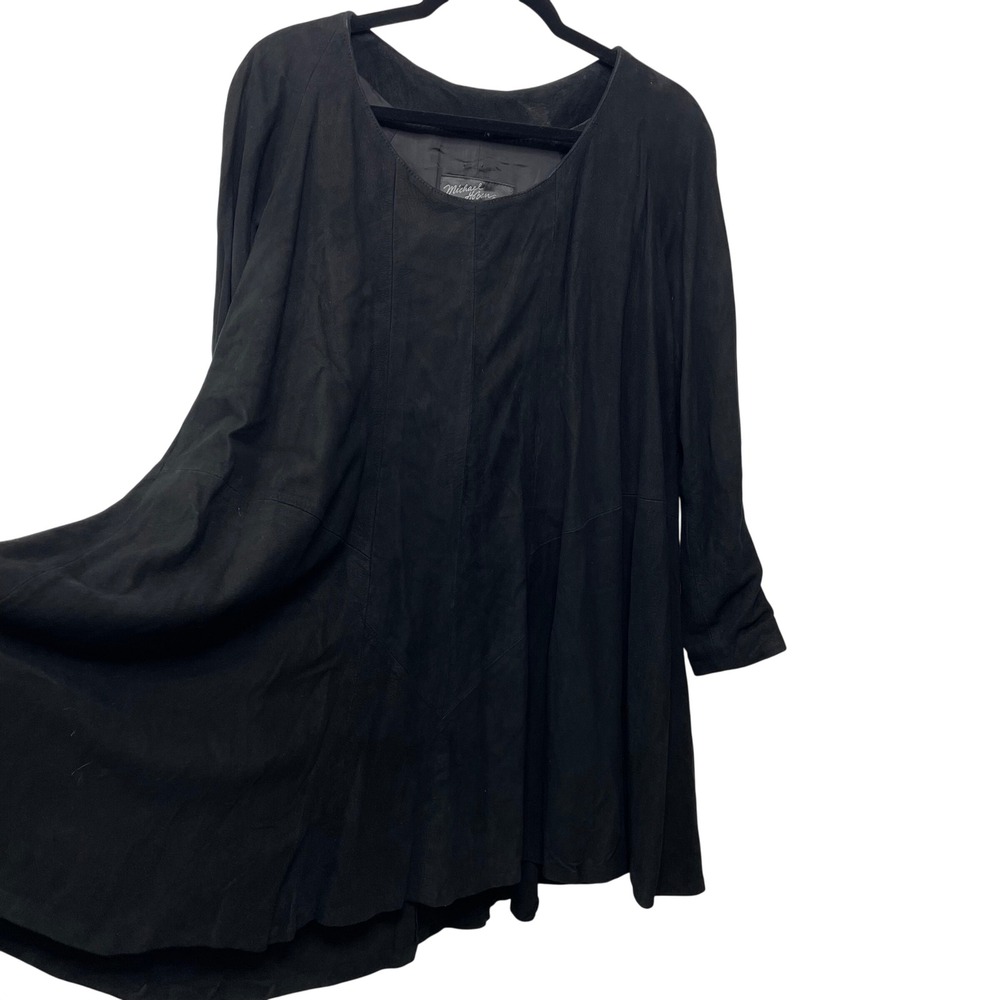 Vtg Michael Hoban North Beach Black‎ Suede Leather Mini Dress 3/4 BIker Rare 90s